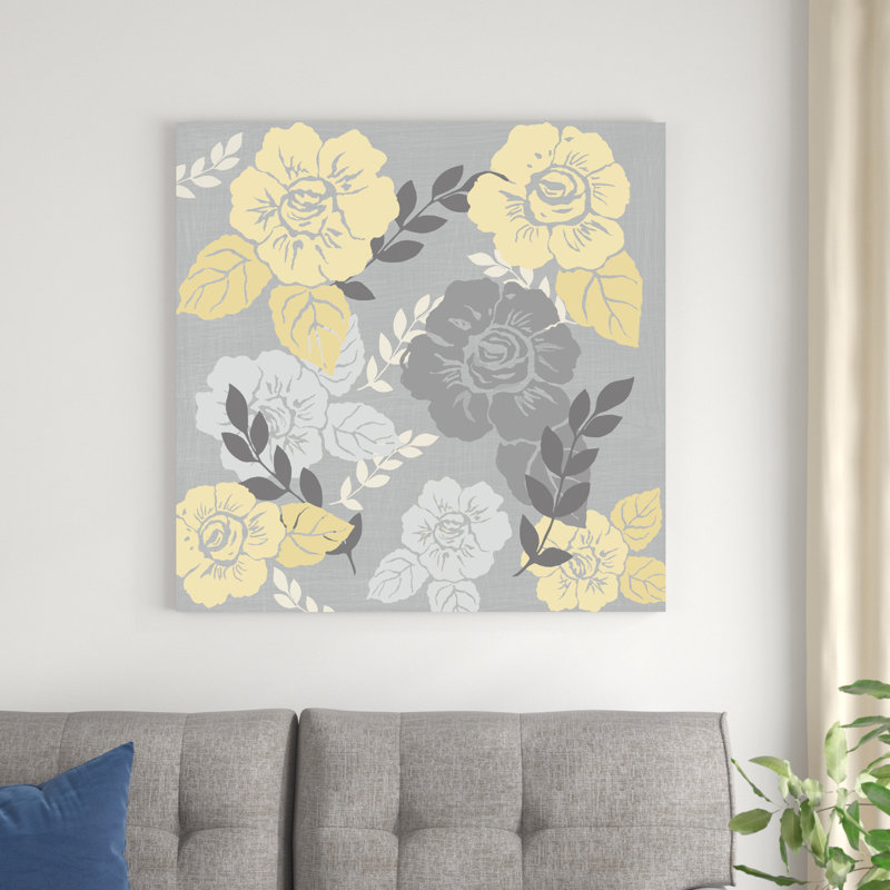 Roses jaunes sur fond gris I, H 36 po x l 36 po x P 1,25 po