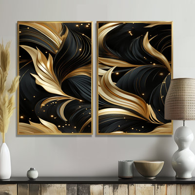 Midnight Charm Gold And Black - Large Marble Wall Art
