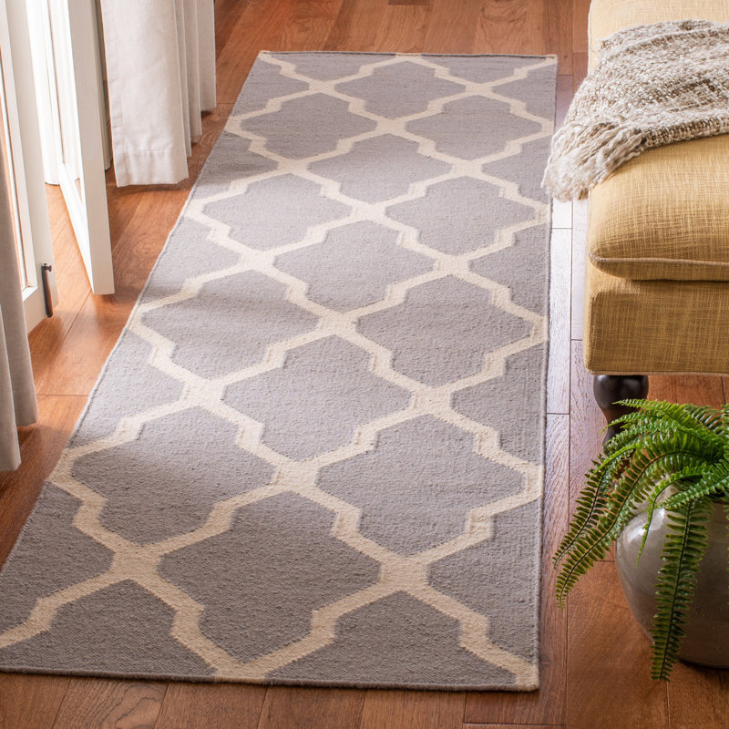 Tapis gris / noir en laine et coton tissé à la main Rodgers, Tapis de couloir 2 pi 6 po x 6 pi