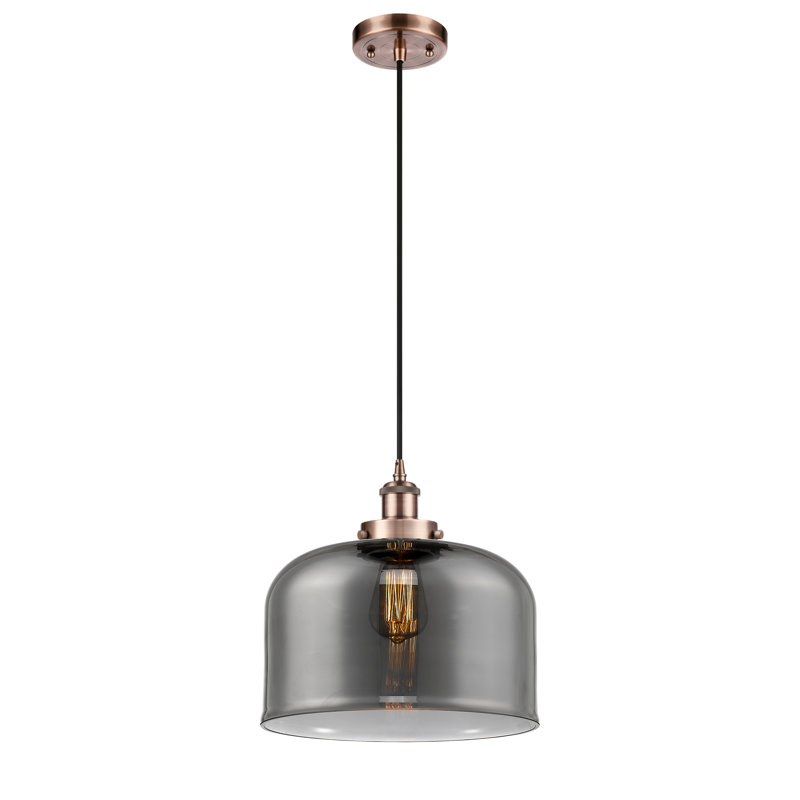 Mini luminaire suspendu à cordon 1 lumière Ballston Urban Bell, Plaqué couleur fumée, Cuivre antique, DEL