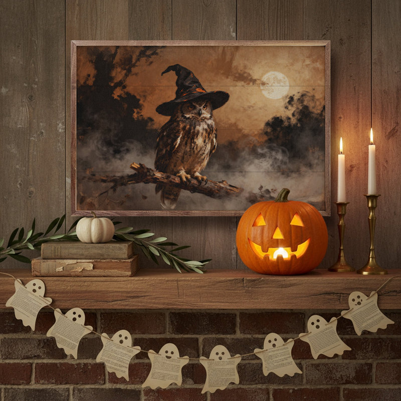Witch Owl With Moon, 5" H x 8" W