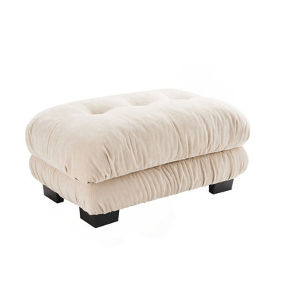 Repose-pieds capitonné rectangulaire, repose-pieds double couche avec pieds en bois, repose-pieds rembourré pour le salon