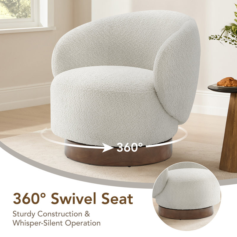 Modern Swivel Barrel Chairs With Wood Base, Cream