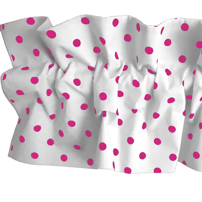 Cantonnière sur mesure en mélange de coton à pois, L 144 po x L 9 po, Blanc / fuchsia