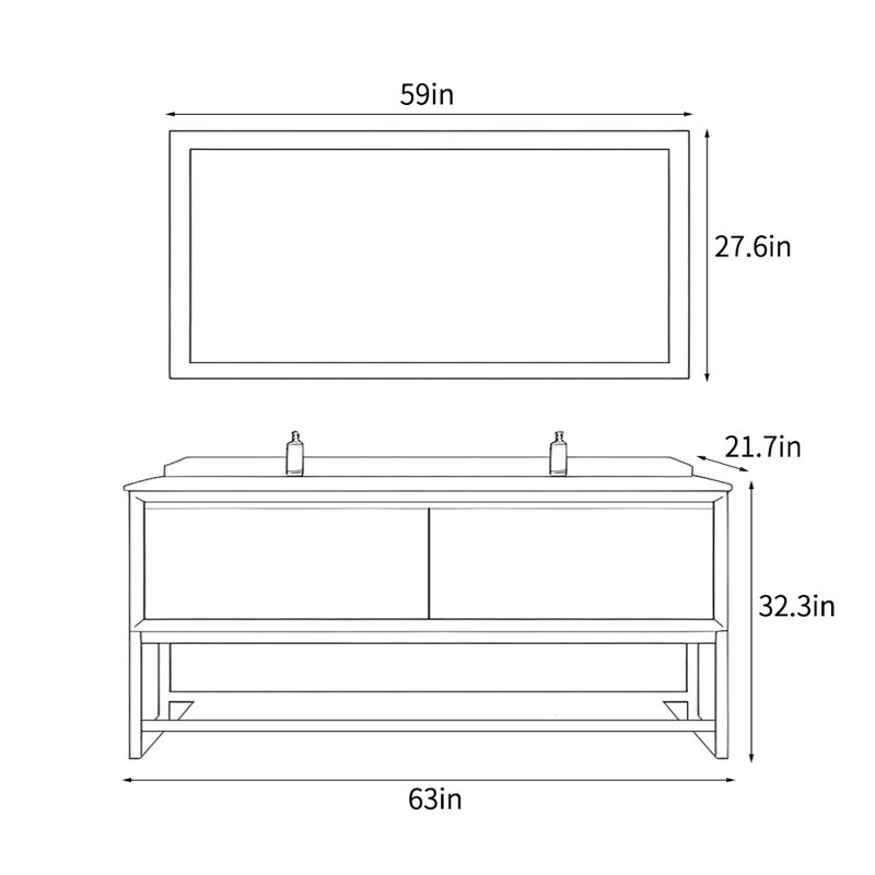 Meuble-lavabo simple de style village américain, H 32,3 po x l 63 po x P 21,7 po