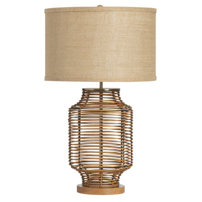 29" Rattan Table Lamp With Tan Shade