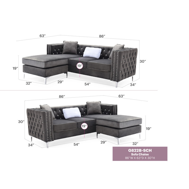 Cannella Upholstered L-Shaped Sectional Reversible, Gray