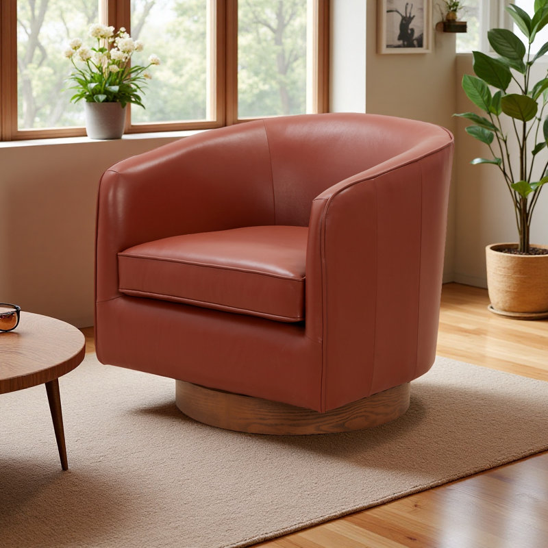 Chaise pivotante en cuir fleur, Caramel