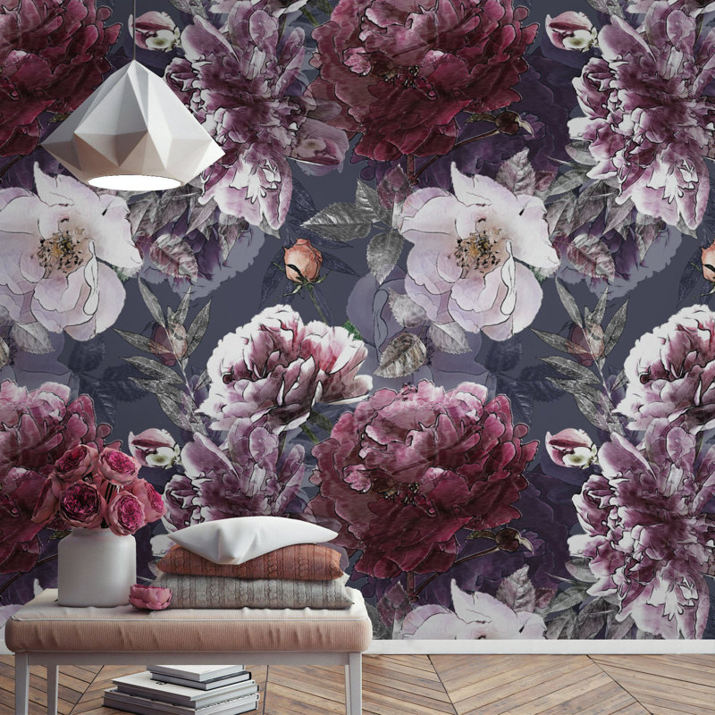 Papier peint amovible floral Kahmiah, L 204 po x L 114 po