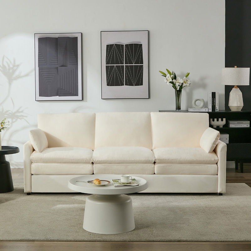  83.5'' W Luxury Chenille Upholstered Deep Seat Sofa, Beige