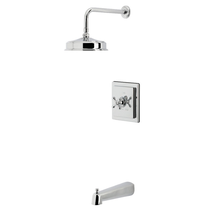 Kingston Brass Revival Single-Handle Pressure Balanced Tub And Shower Faucet, Polished Chrome, Cross Handle