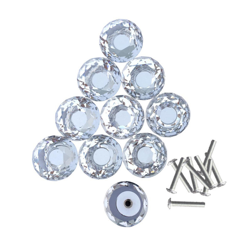 Clear Glass Diamond Cut Cabinet Knobs with Mounting Hardware