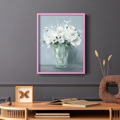 «All White Blooms», reproduction encadrée - bois massif