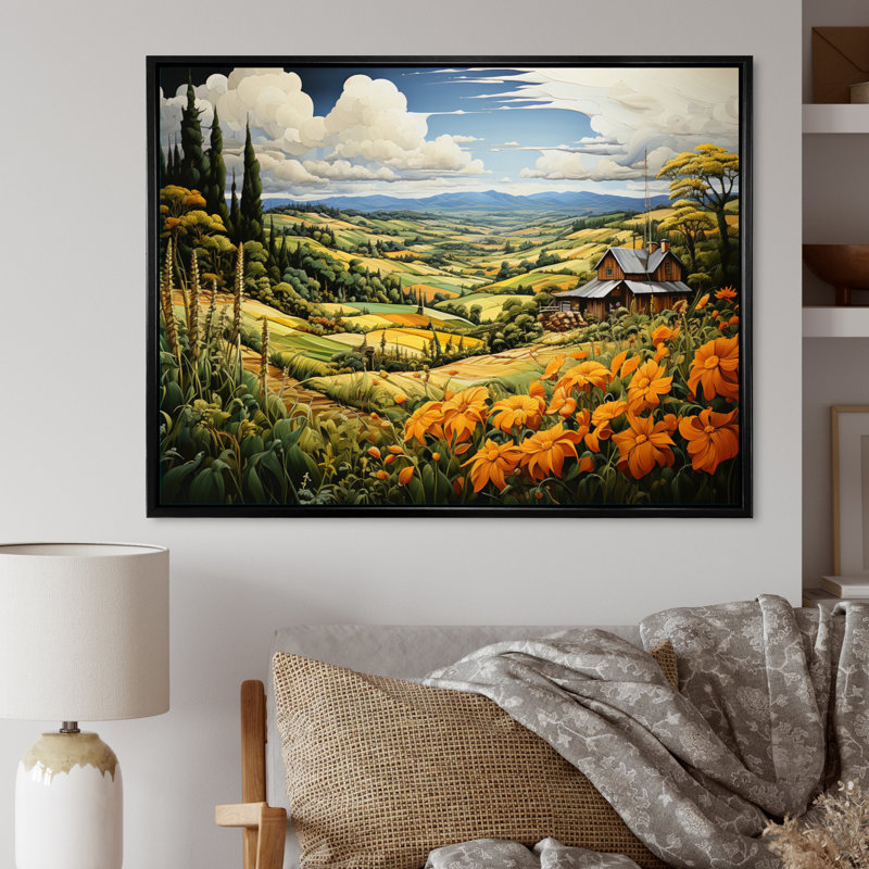 «Countryside Pastoral Patchwork I», reproduction, H 24 po x l 32 po x P 1 po, Cadre flottant noir