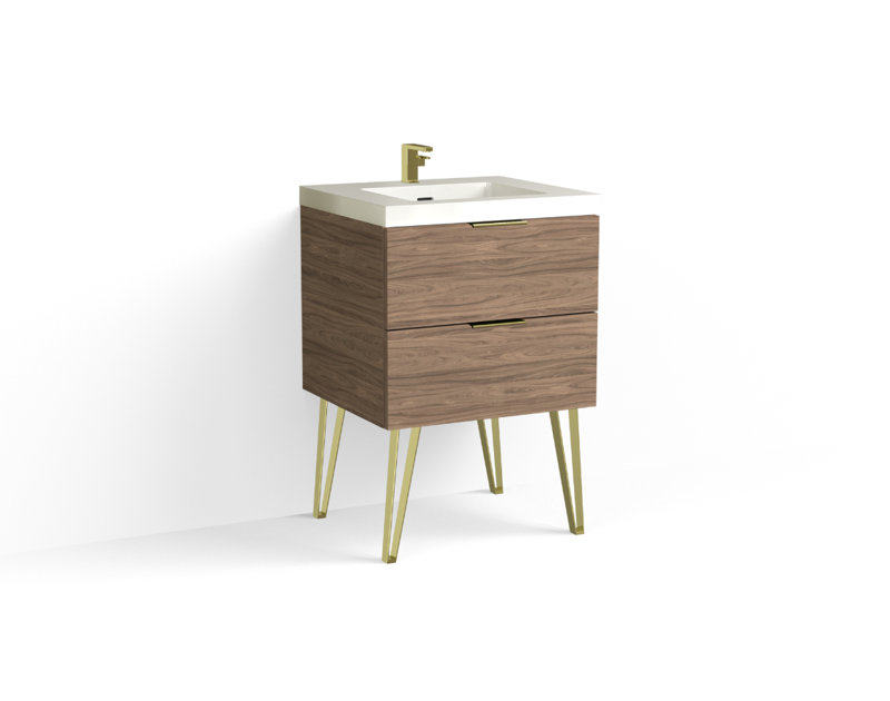 Avila 24" W Freestanding Single Bathroom Vanity with Dawson Leg, Gloss White/Single, Nocino, Matte Black