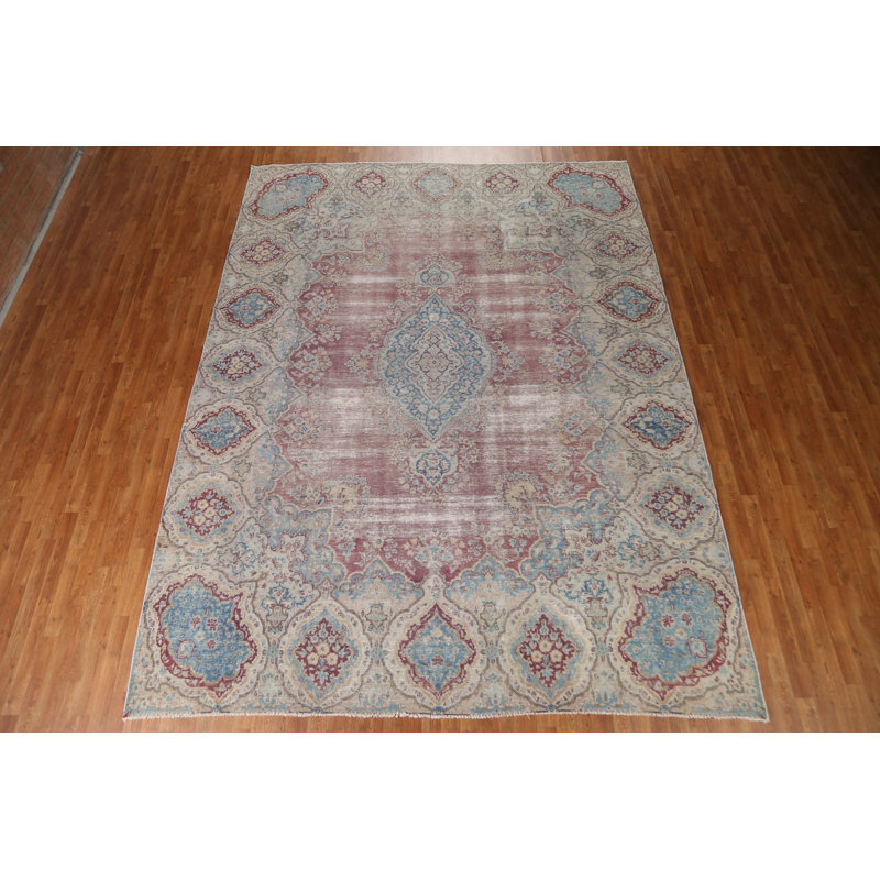 Tapis persan Kerman délavé noué à la main 10 x 13