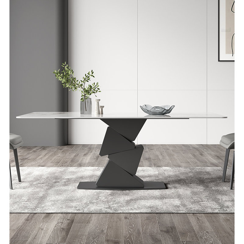 Italian minimalist rectangular glossy white sintered stone dining table, H 29,53 po x L 70,87 po x l 35,43 po