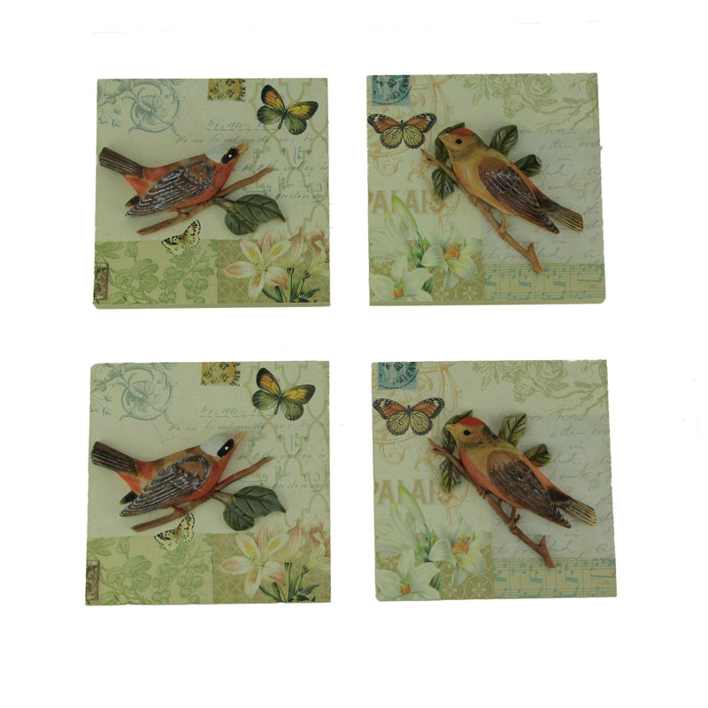 Ensemble de 4 décorations murales oiseaux sur branches