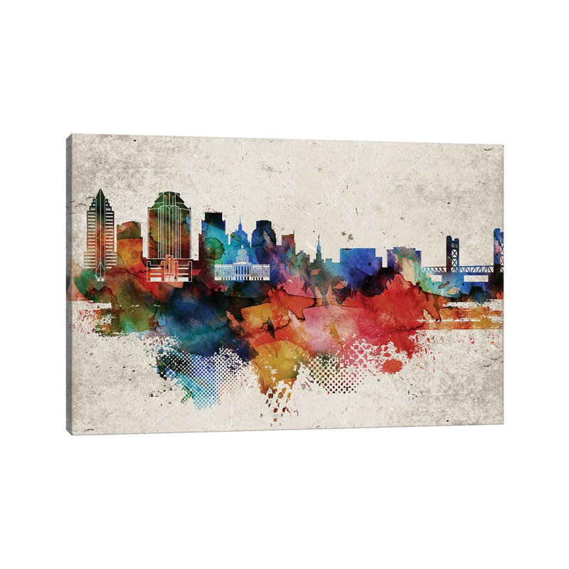 Sacramento Abstract Skyline by WallDecorAddict - Wrapped Canvas Print, 66.04 cm H x 45.72 cm W
