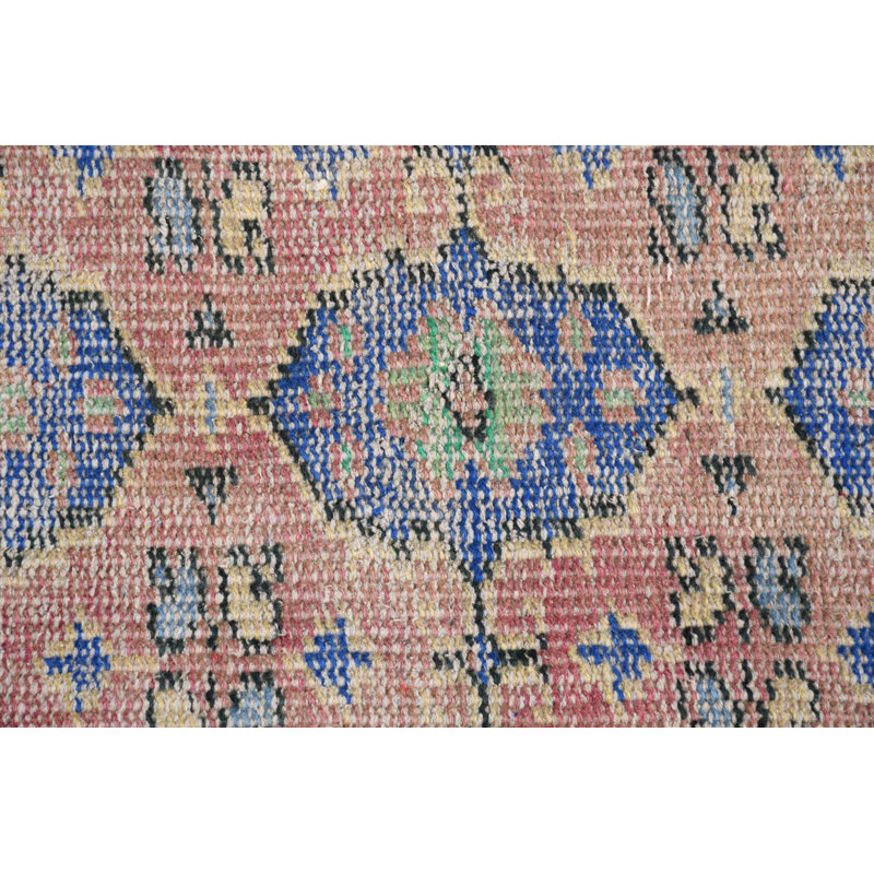 Vintage Turkish Oushak Rug in Pink and Blue for Modern Entryway and Home Decor