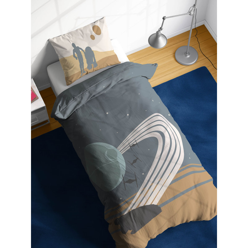 Star Wars Millennium Falcon Death Star 100% Cotton Single Duvet Cover Set - Includes 50 x 70 cm Pillowcase