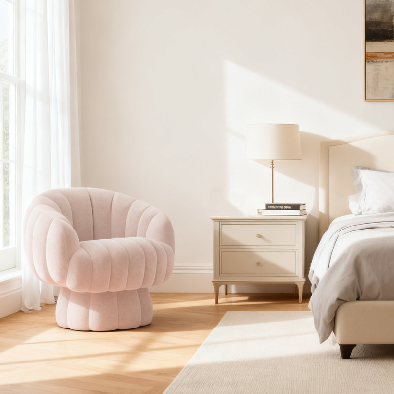 Upholstered Swivel Accent Chair Barrel Chair with Pillow, Pink Velvet