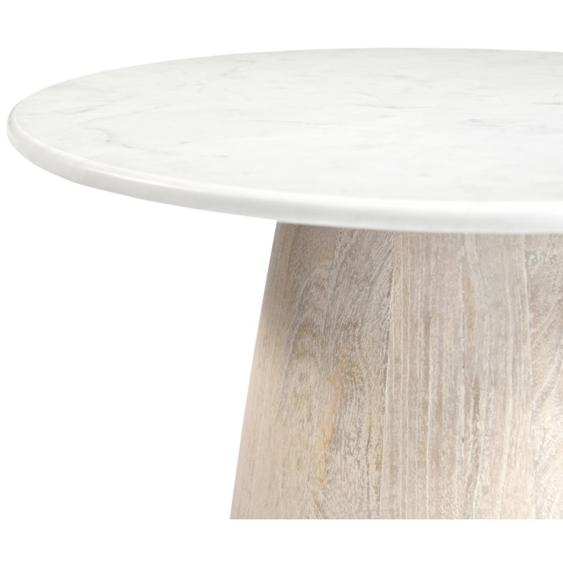 Table de bout en marbre et bois Liona Christin, Plateau blanc / base blanche