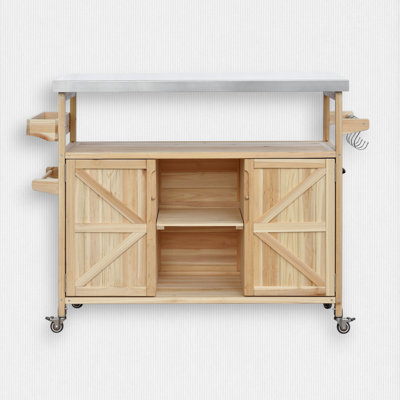 50.2" W Solid Wood Kitchen Island with Stainless Top