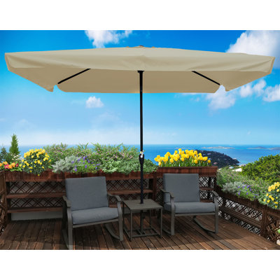 10 X 6.5Ft Rectangular Patio Umbrella Outdoor Market  Umbrellas With Crank And Push Button Tilt For Garden   Swimming Pool Market