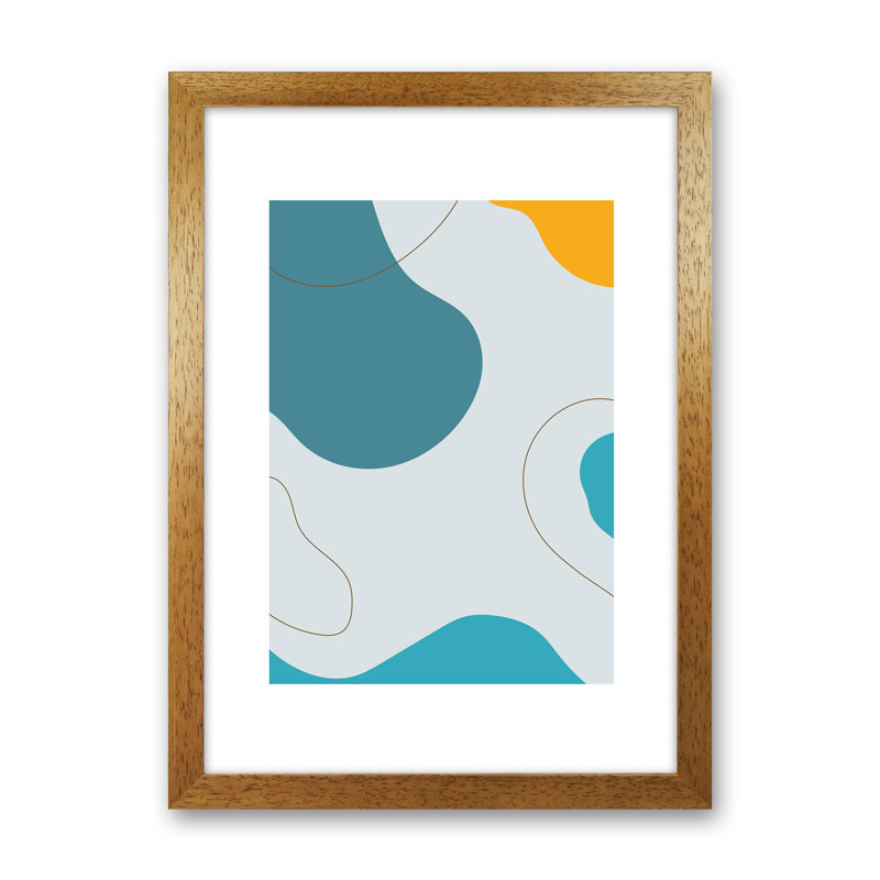 Mita Teal Abstract N16 by Pixy Paper - Print, Oak Framed, 84cm H x 59.4cm W x 3cm D