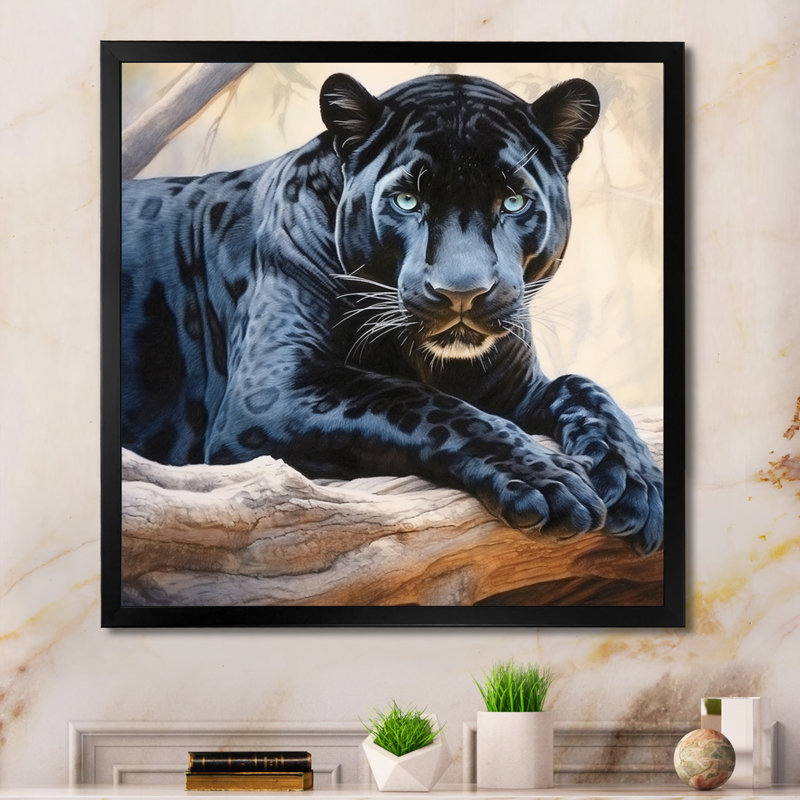 Panther's Gaze III - imprimé, Cadre simple noir, H 24 po x l 24 po x P 1 po