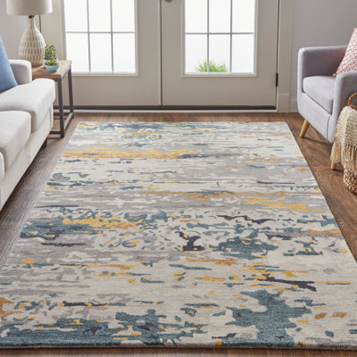 Casual Abstract, Grey/Yellow/Blue Area Rug