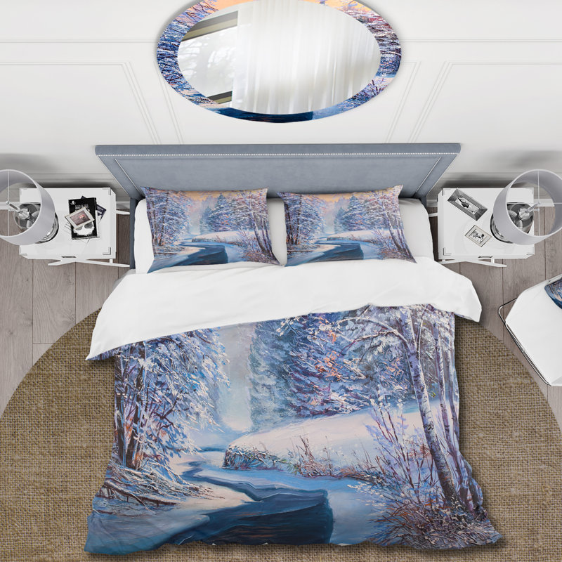 Ensemble de housse de couette Pastel Christmas Forest With River - Lake House