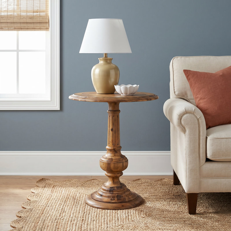 Veronica 22" W Round Solid Wood Chairside Table with Drawer 