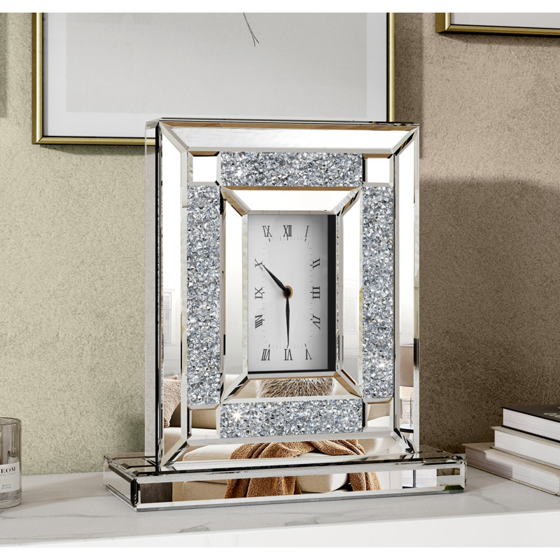 Jeni Modern Decorative Small Silver Tabletop Clock, Silver