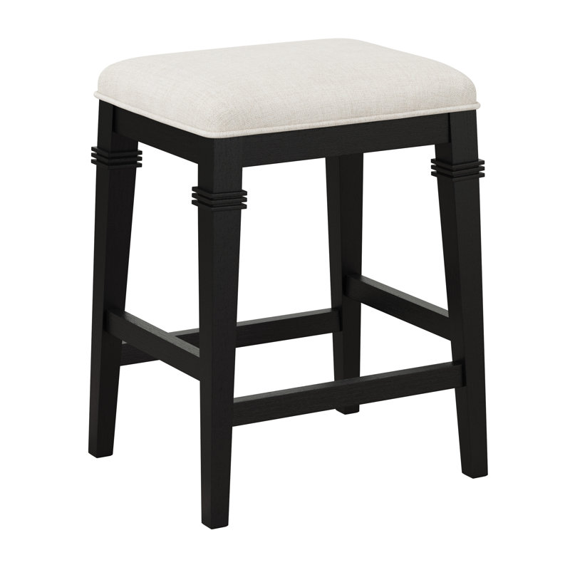 Arasch Wood Backless Counter Height Stool, Wire Brush Black/Ecru Linen