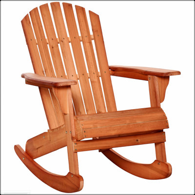 Chaise berçante rustique en bois à lattes avec dossier ventilé, parfaite pour la détente et la vie en plein air