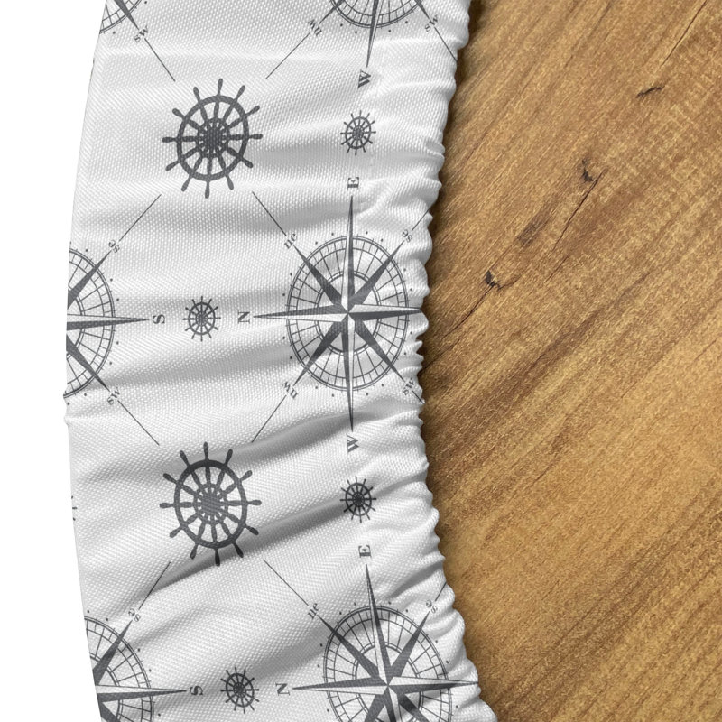 Ebern Designs Compass Fitted Round Tablecloth Diameter Black White, 67.72" Round
