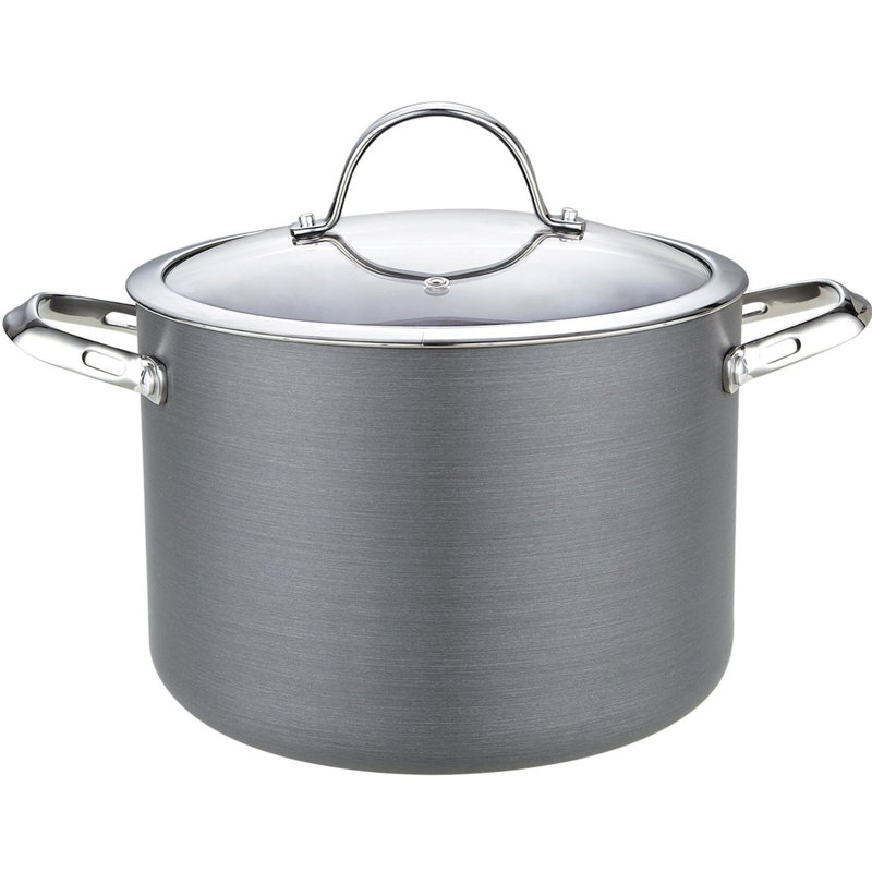 Black 8-Quart Hard Anodized Nonstick Stockpot with Glass Lid