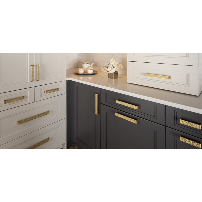 Hammered 4″ Center to Center Matte Brush Brass Decorative Cabinet Hardware Bar Pull Handle