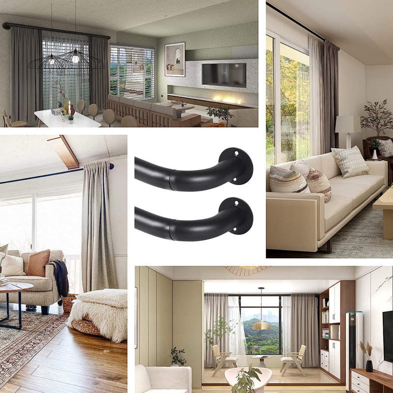 Adjustable 3cm Single Curtain Pole, Matte Black, 160cm - 300cm