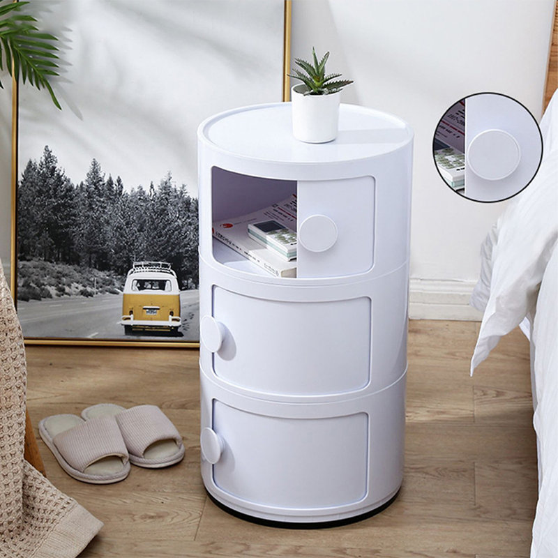Kiyomi Tray Top Drum End Table, White, 58" H x 32" W x 32" D