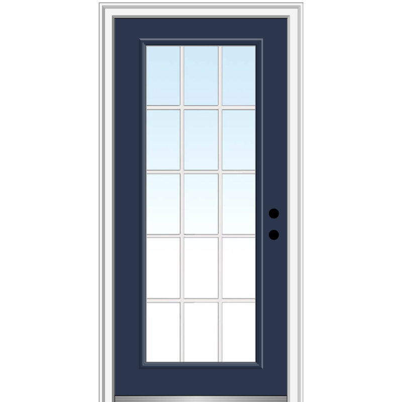 80'' Fiberglass Front Entry Doors, Left Hand/Inswing, 81.75" H x 33.5" W x 4.56" D, Naval