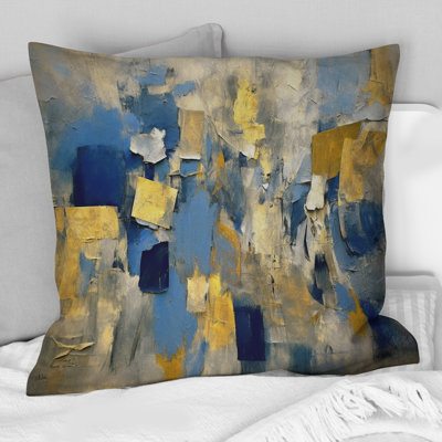 Coussin Lyrical Abstraction en bleu et jaune II - Abstract Collages