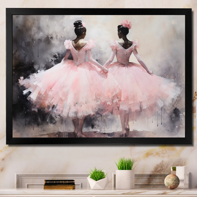 Pink Ballet Dance I, reproduction sur toile, Cadre simple noir, H 12 po x l 20 po x P 1 po