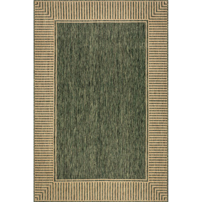 Alegre Bordered Power Loomed Tan Indoor/Outdoor Rug
