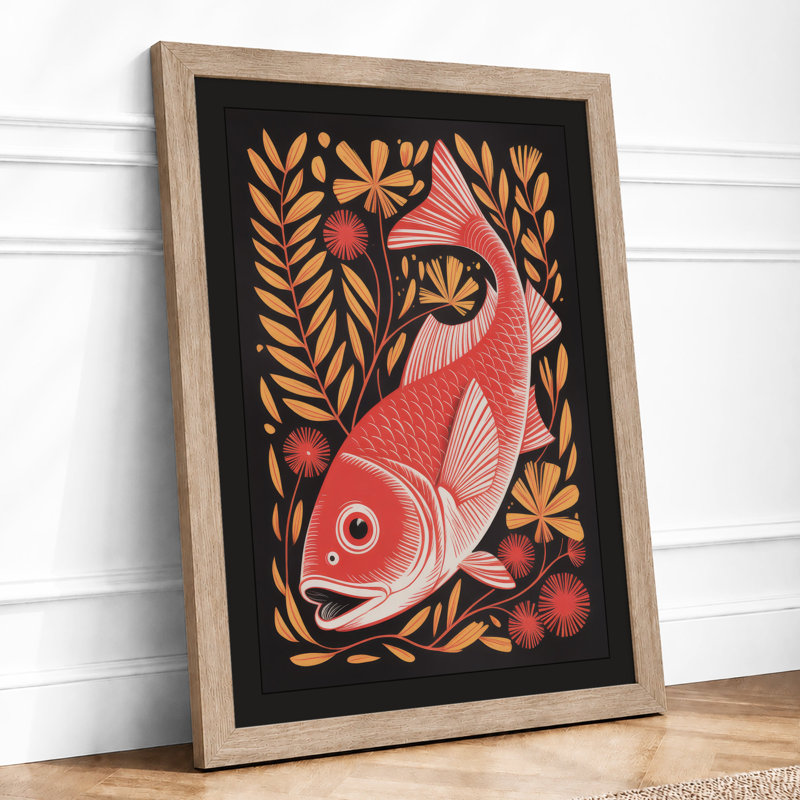 Coral Fish in Gold Boho - Framed Print, Oak, A3 - 42.0 x 29.7 cm