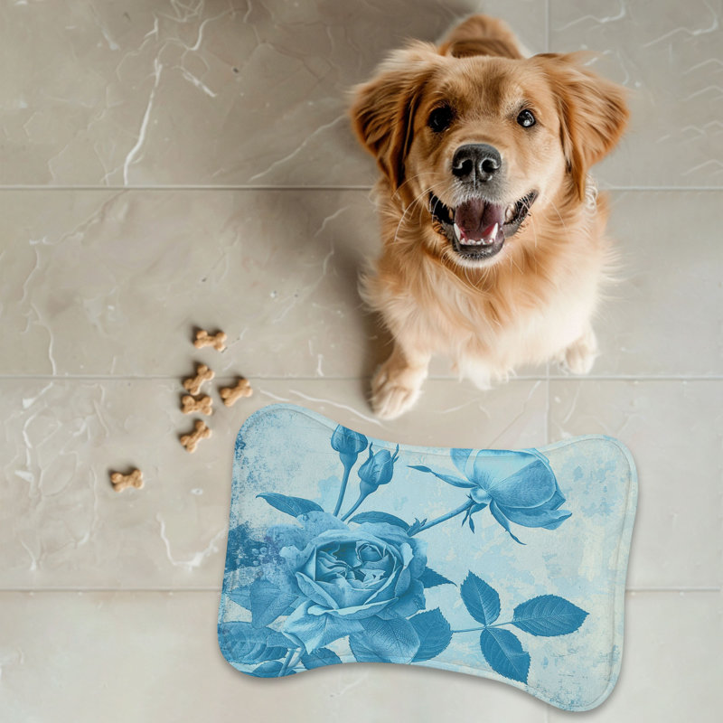 Tapis d'alimentation bleu en forme d'os bleus Vintage Blooms