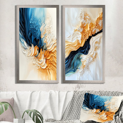 Abstract Coastal Blue Echo Landscape I - Modern Abstract 2 Piece Wall Art Print