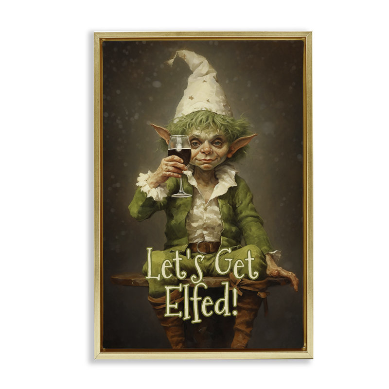 Cadre flottant Let's Get Elfed, design par Tina LeCour, H 25 po x l 17 po, Cadre flottant métallique doré